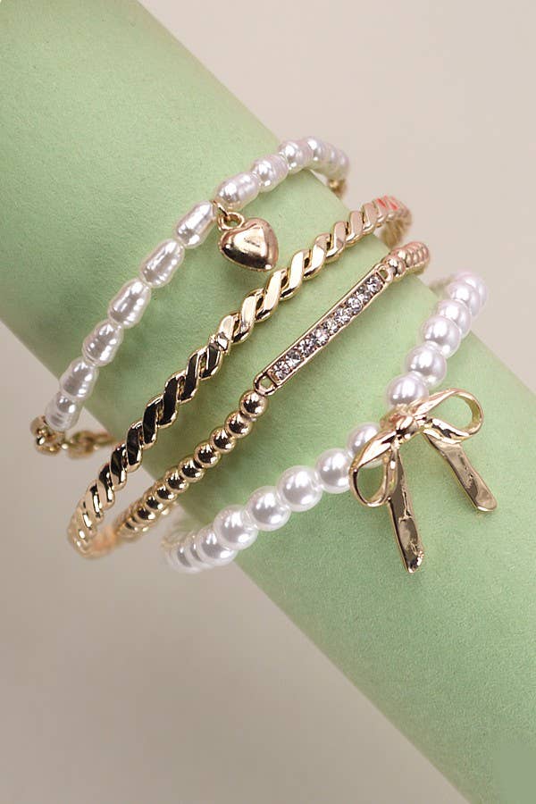 Bow Pearl Rhinestone Bracelet Set