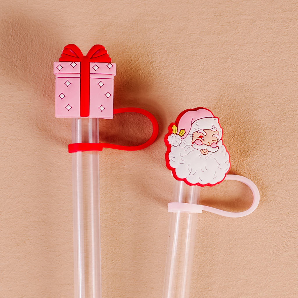 Straw Topper Set, Jolly Santa