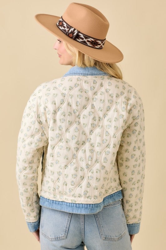Blue Floral Quilted Jacket