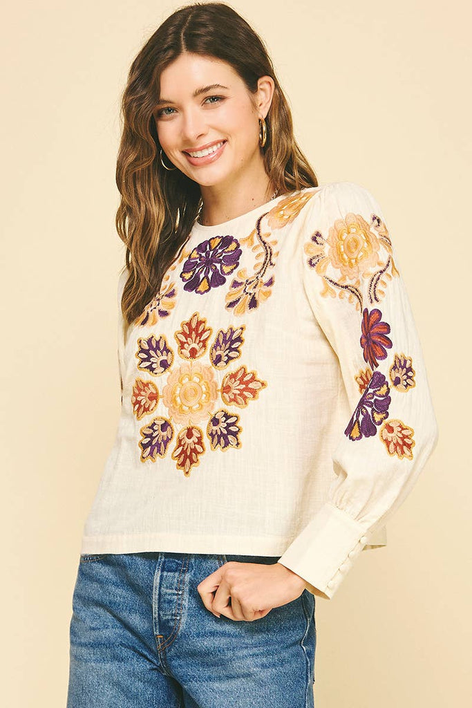 Fall Floral Embroidered Top