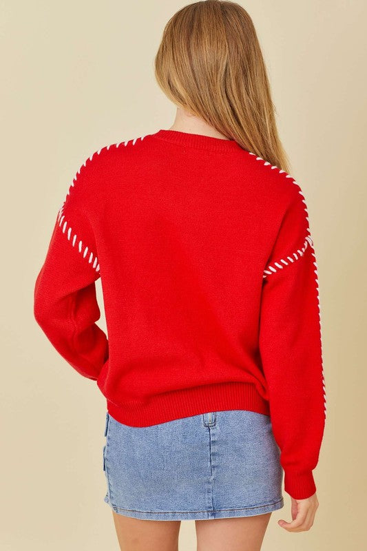 Red Stitched Bow Sweater