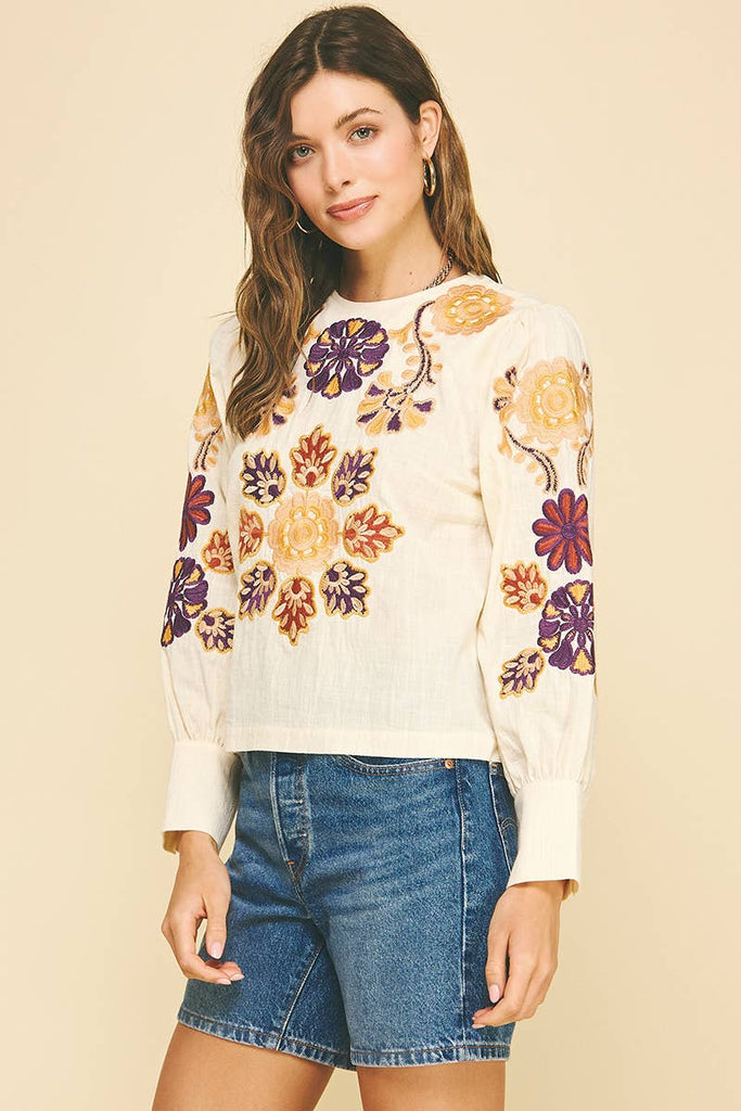 Fall Floral Embroidered Top