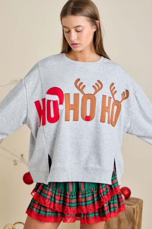 Ho Ho Reindeer Patchwork Sweatshirt