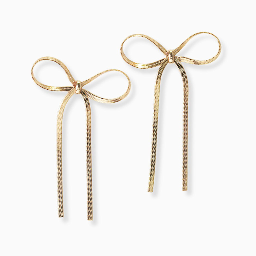 Gold Bow Snake Chain Earrings