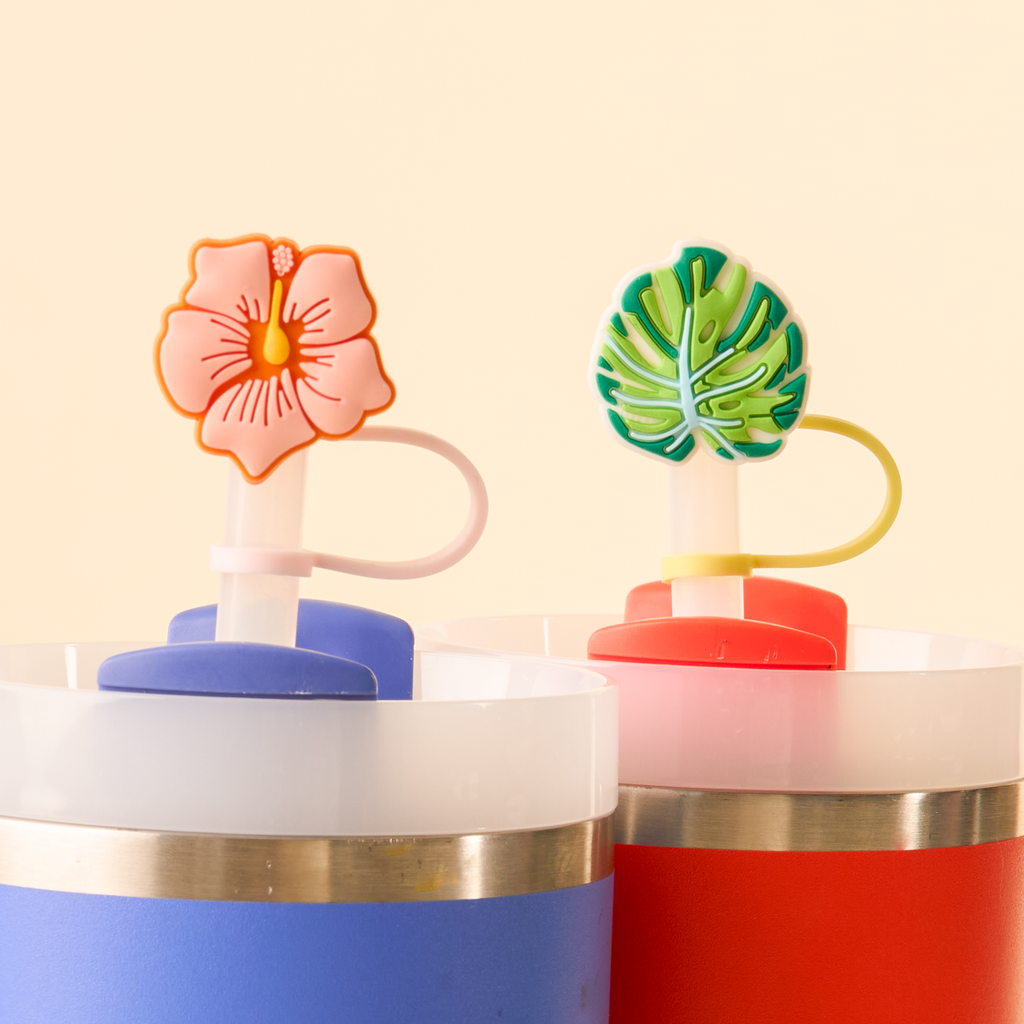 Straw Topper Set Tropical Hibiscus