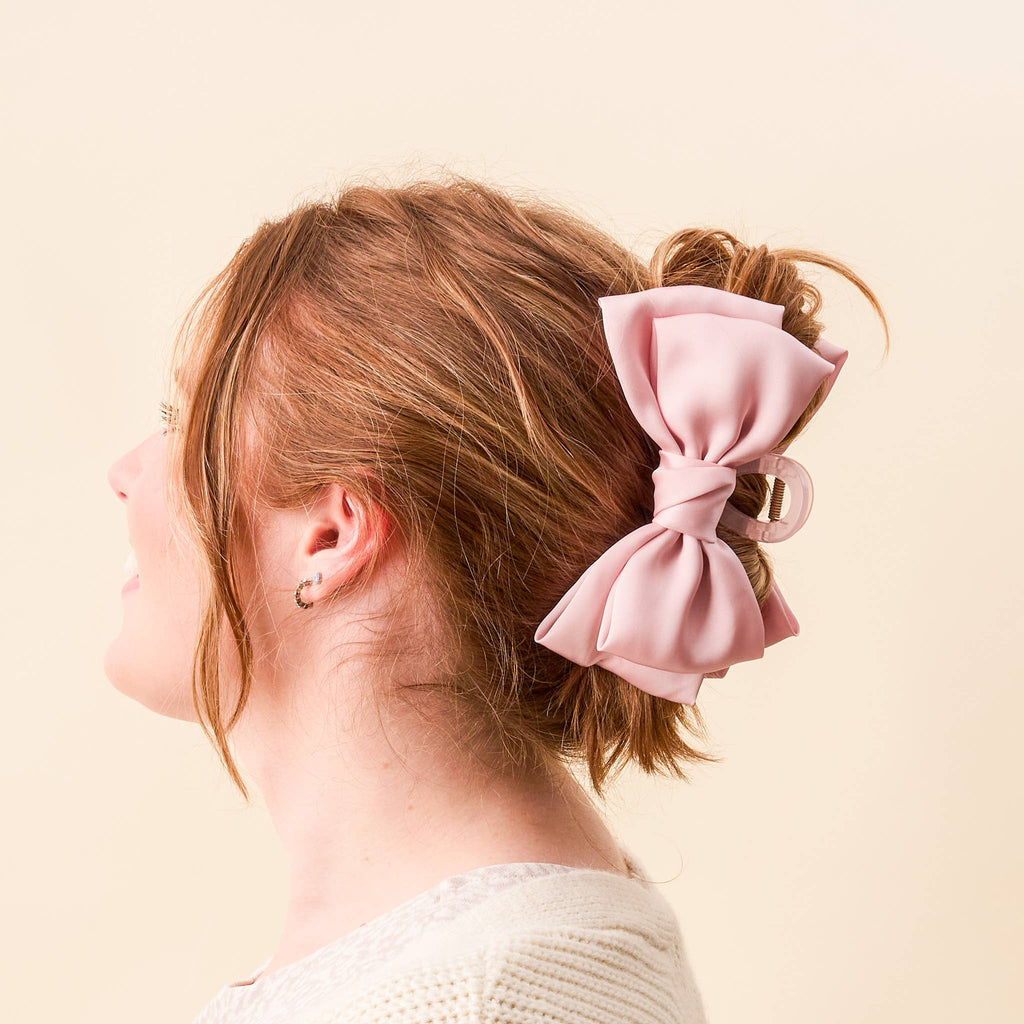 Satin Bow Claw Clip, Blush