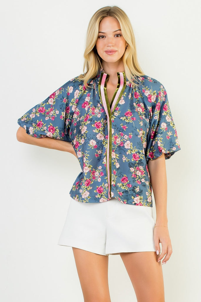 Blue Vintage Floral Top