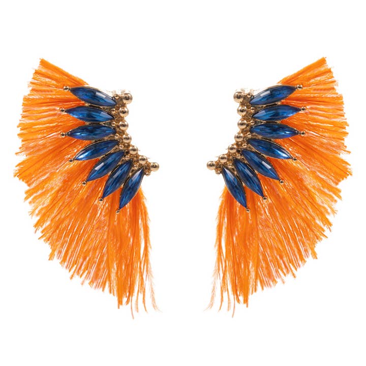 Orange Blue Feather Wing Earrings