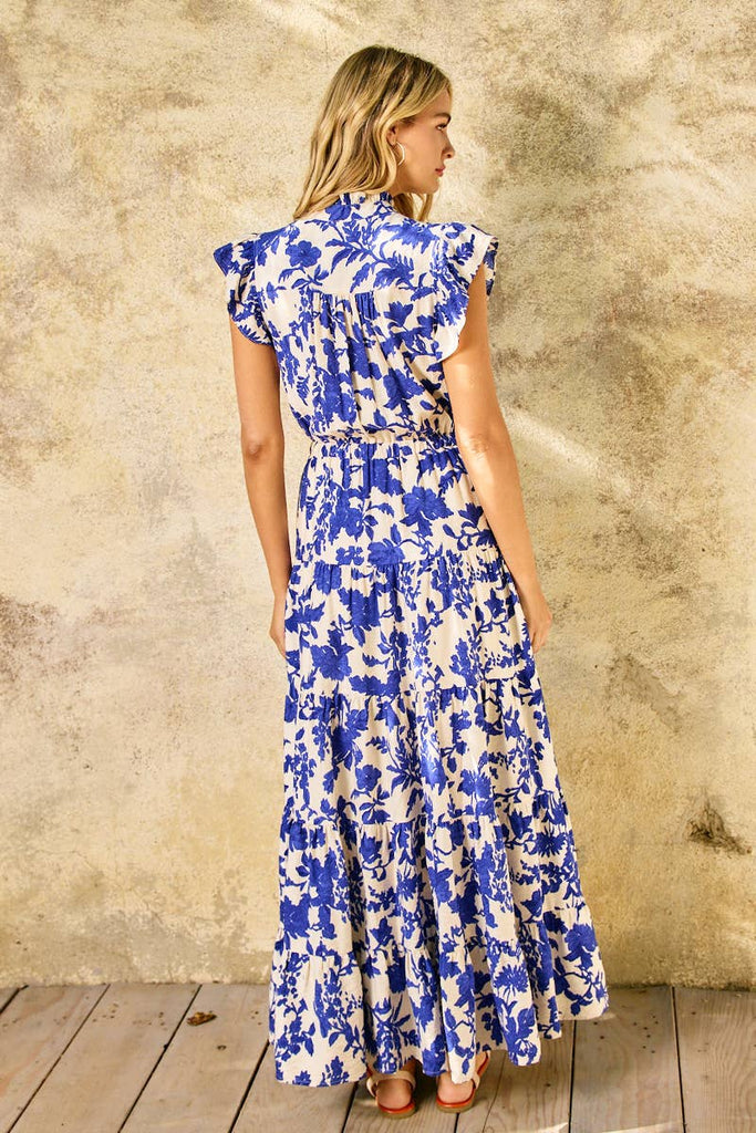Blue Floral Damask Dress