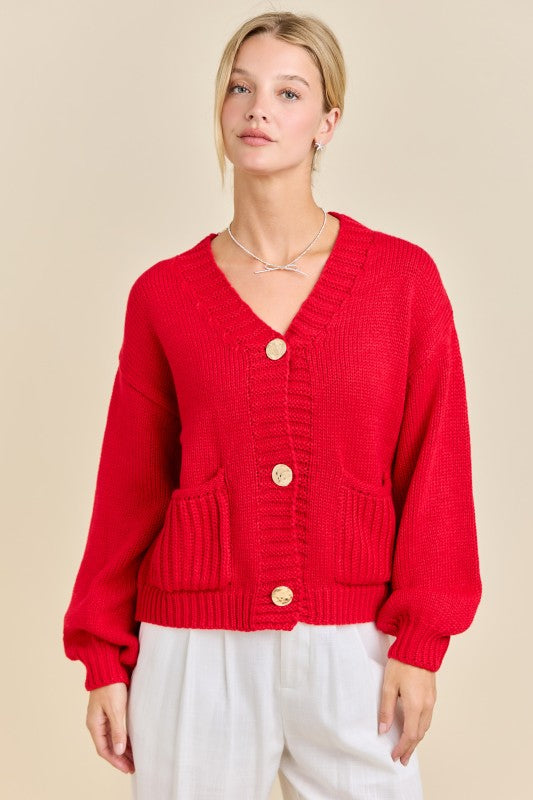 Red Chunky Button Cardigan
