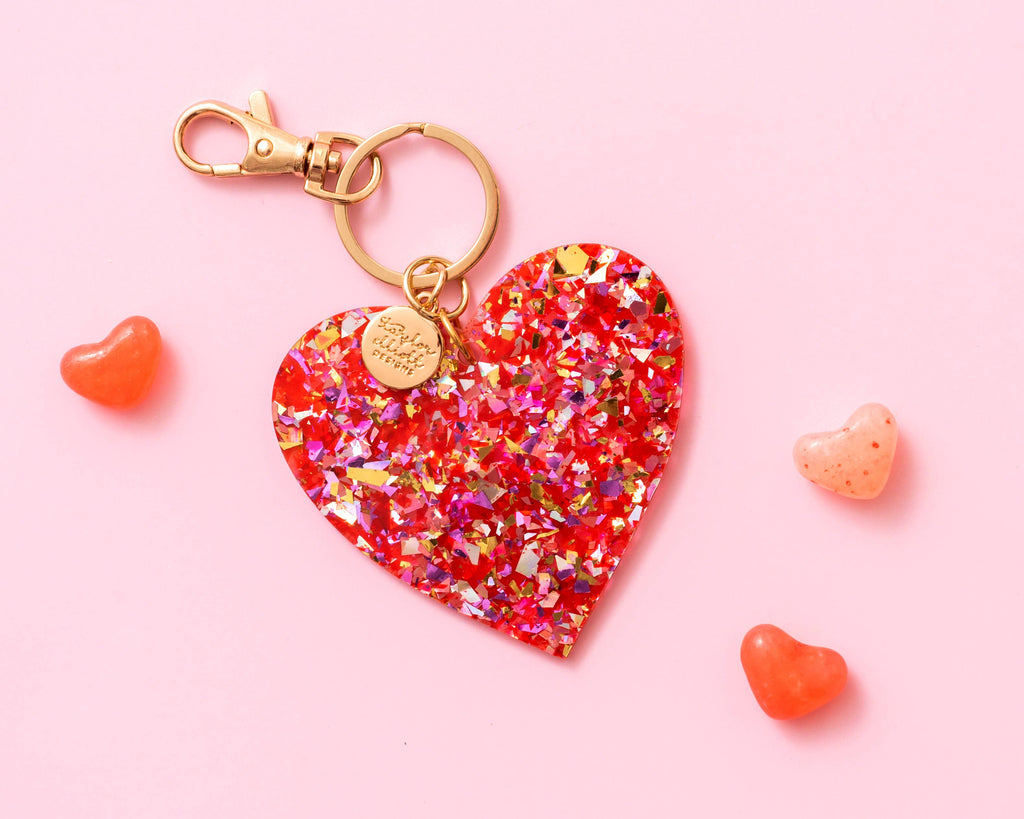 Heart Red Confetti Key Chain