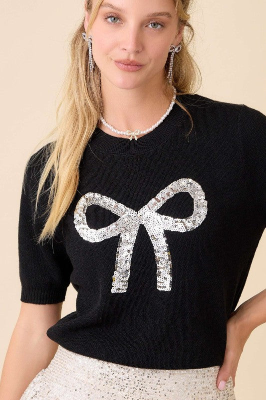 Sequin Silver Bow Sweater