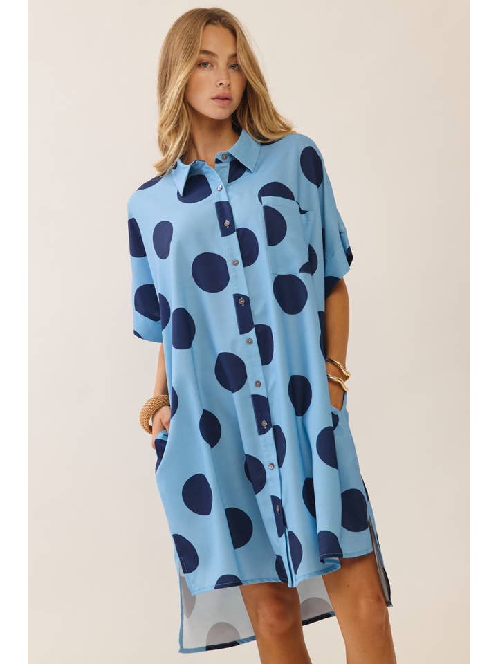navy blue polka dot shirt dress Emma & Michele Women's M Navy Blue White Polka Dot Shirt Dress 3/4 Tab Sleeve