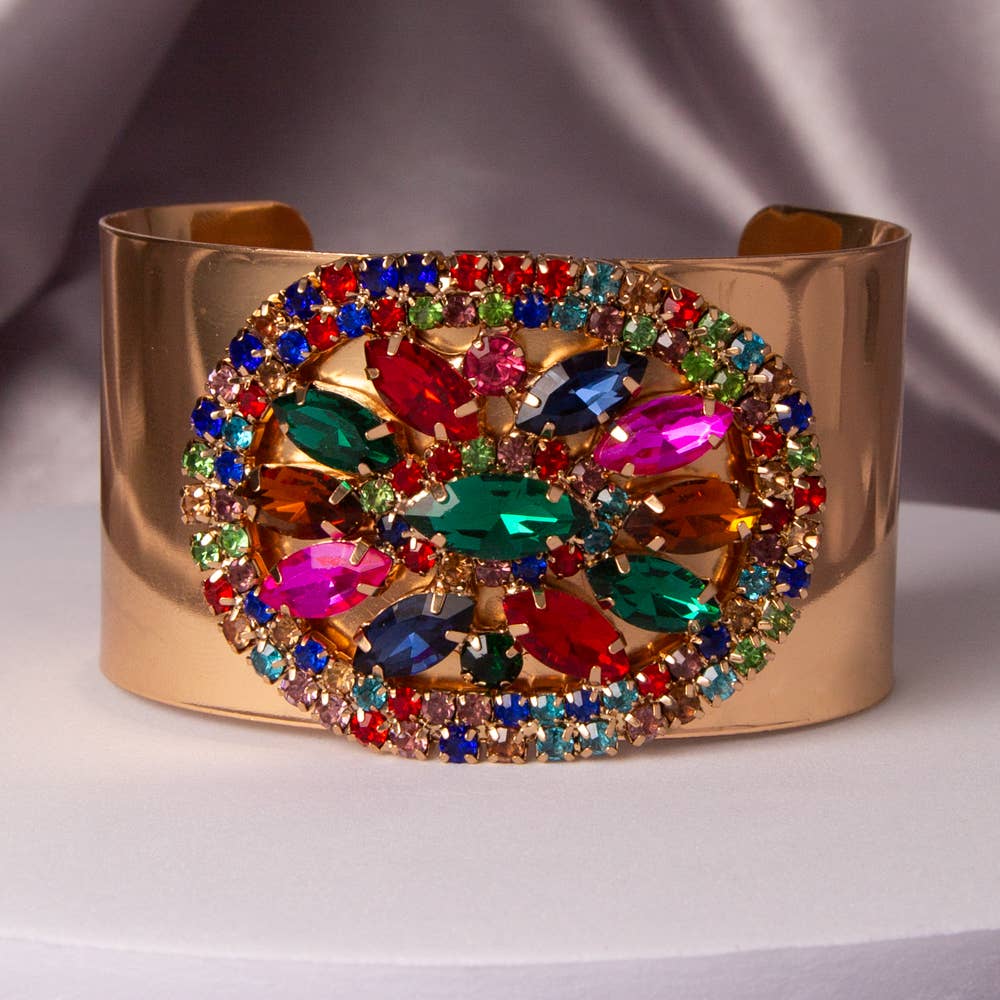 Floral Gems Crystal Cluster Cuff Bangle Bracelet