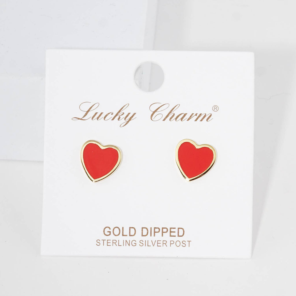 Gold Plated Epoxy Heart Post Earrings, 2 Colors