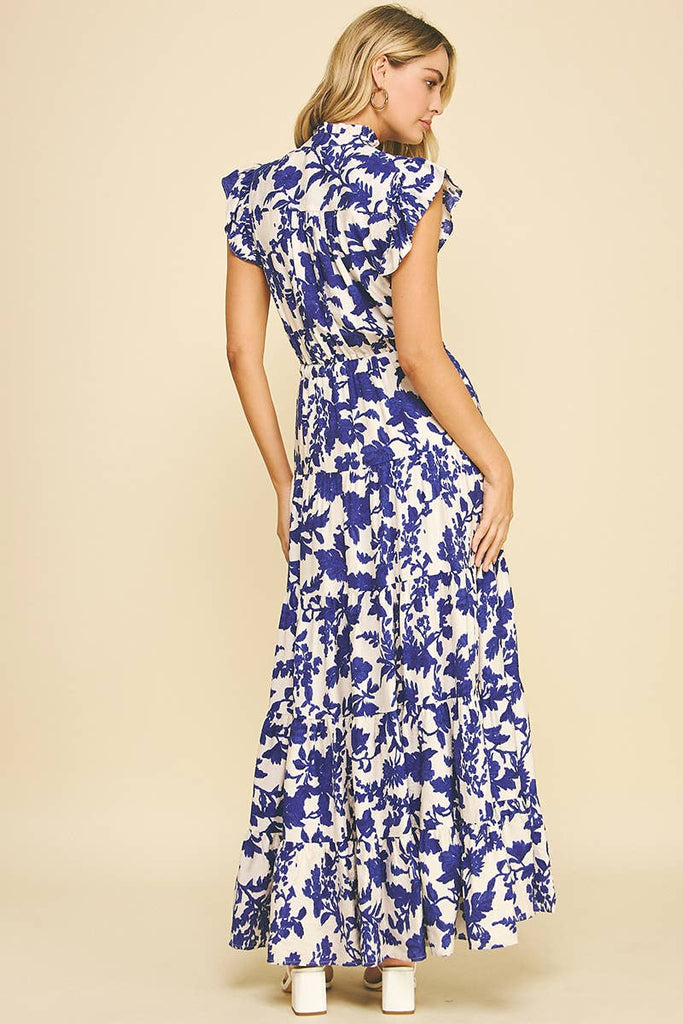 Blue Floral Damask Dress