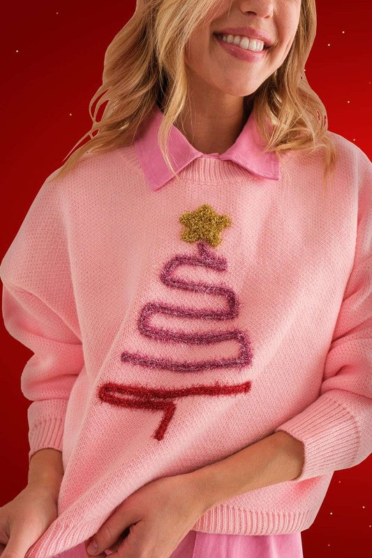 Pink Sparkle Tree Sweater