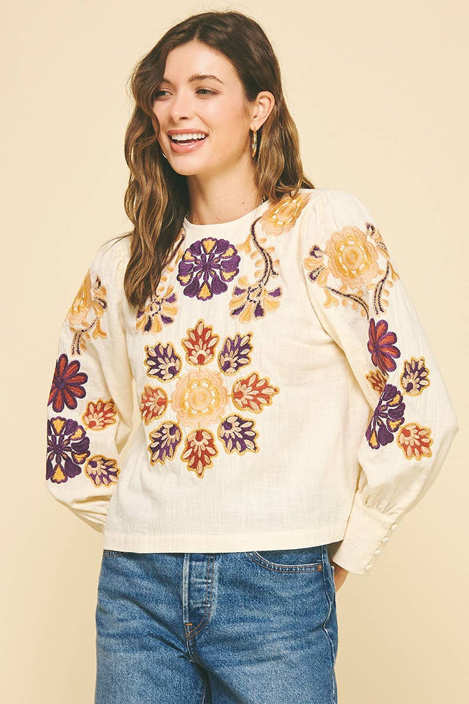 Fall Floral Embroidered Top