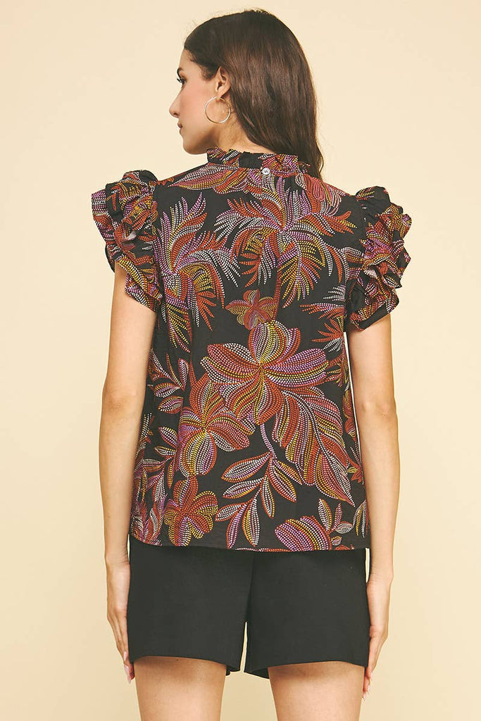 Leaf Print Ruffle Top