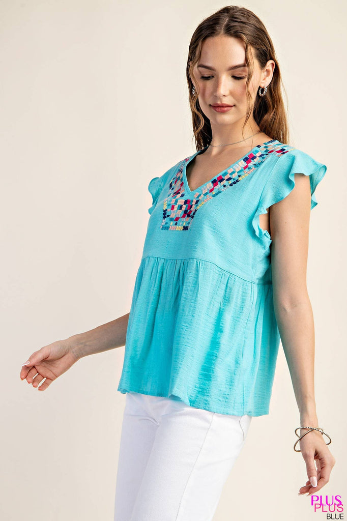 Cotton Embroidered V Neck Top