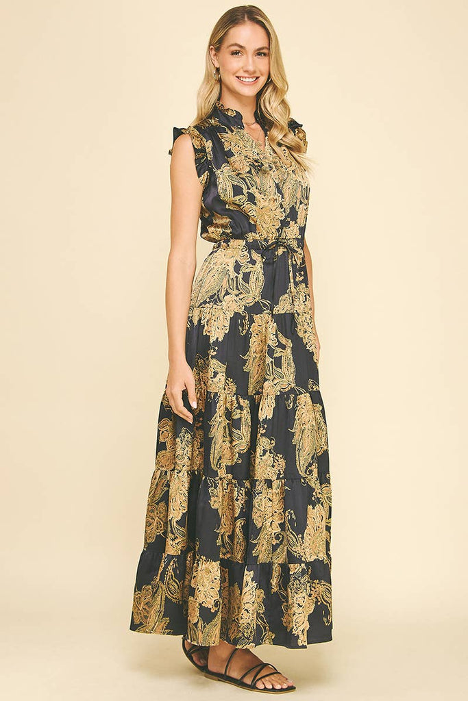 Gold Motif Maxi Dress