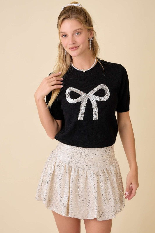 Sequin Silver Bow Sweater