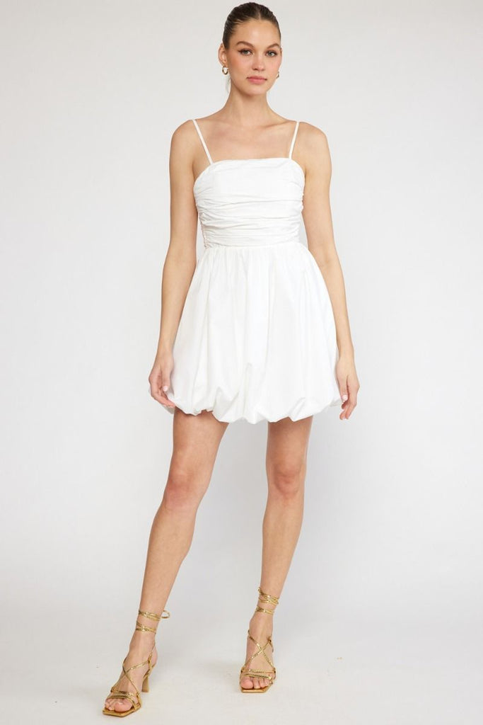 White Pleat Bubble Dress