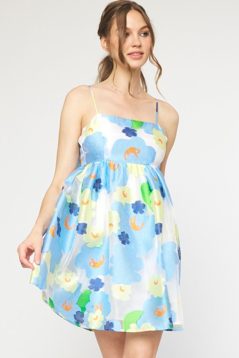 Blue Floral Bow Back Dress Small Blue Floral Bow Back Dress Small