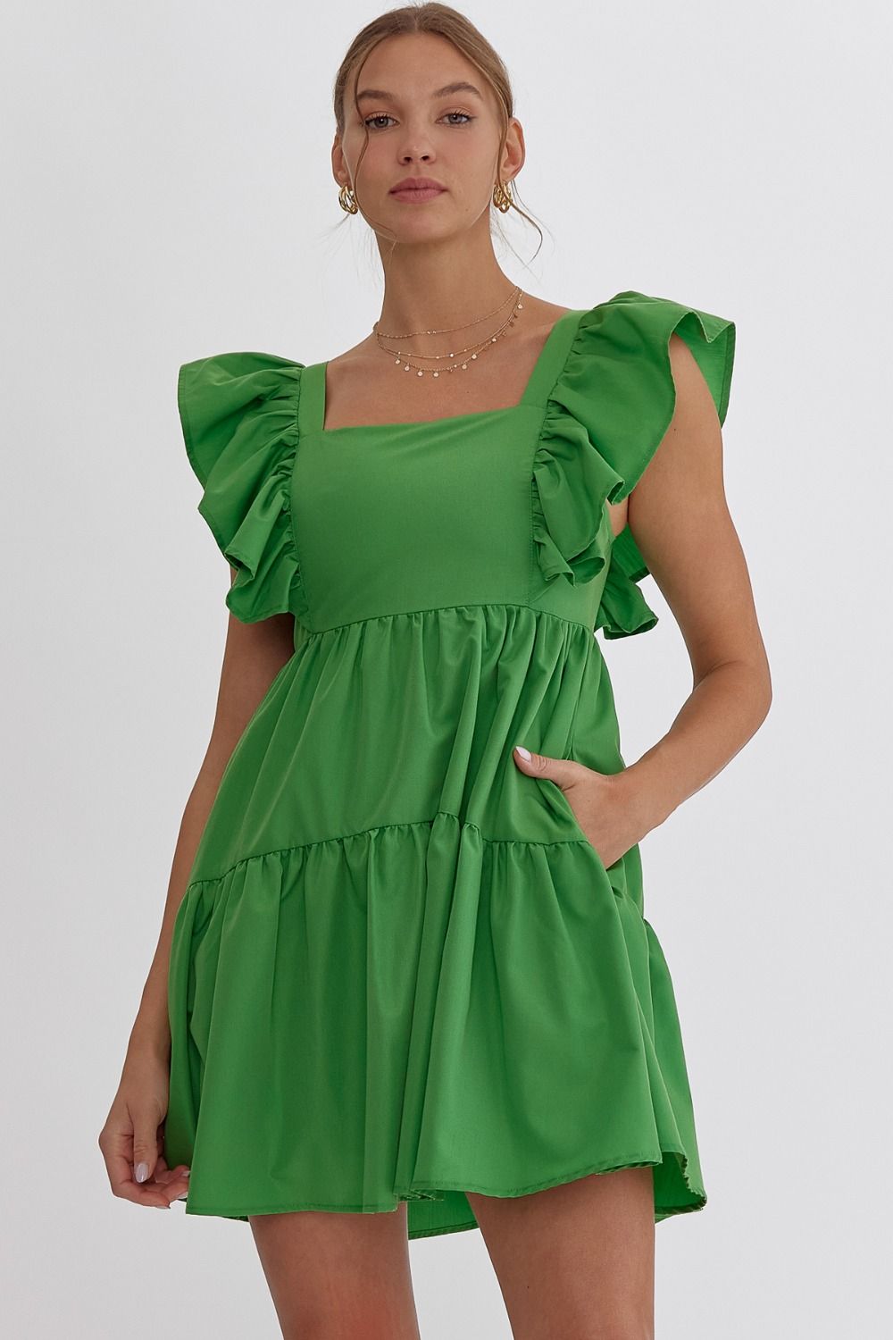 slim fit dress slacks HIGH NECK PLACKET BUTTON MINI DRESS main image 0