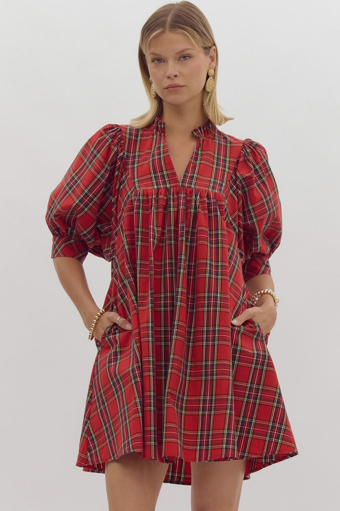 Red Plaid Dolman Dress