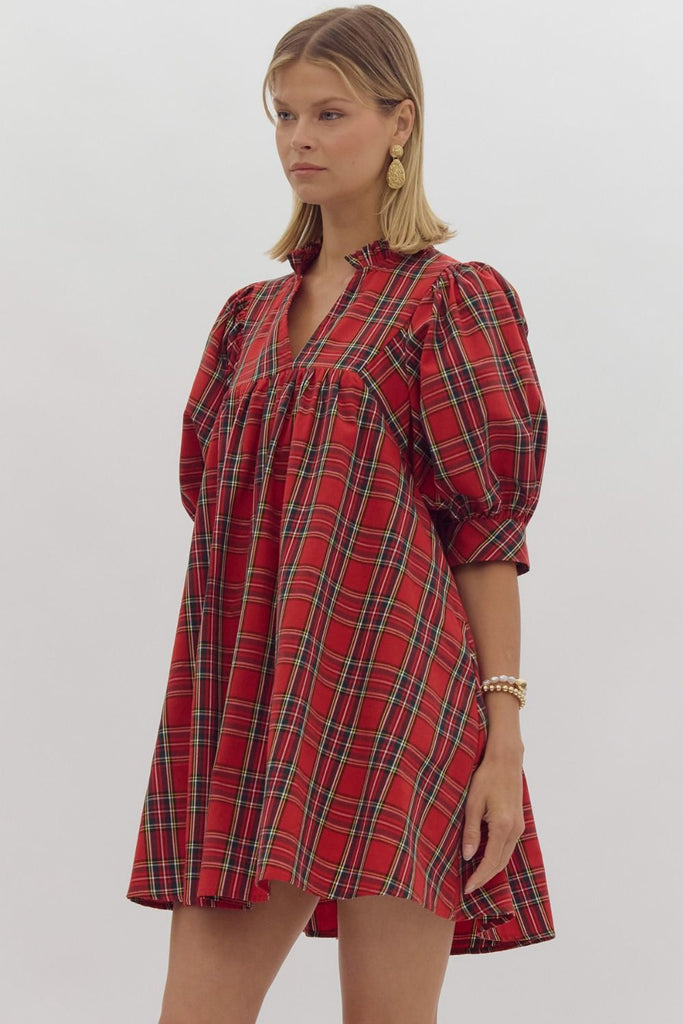 Red Plaid Dolman Dress