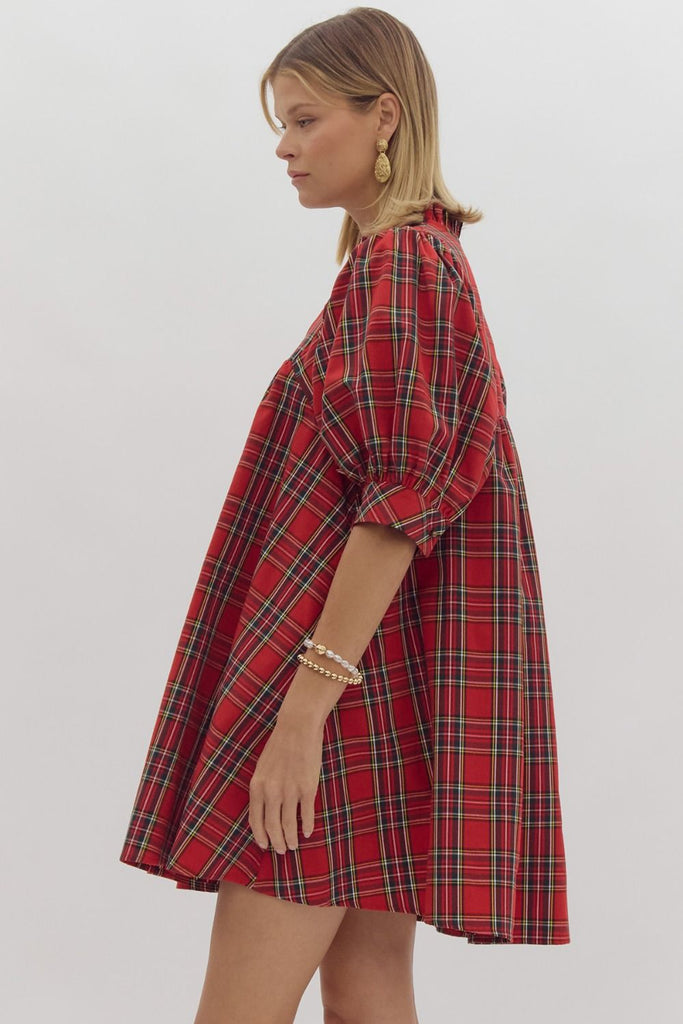 Red Plaid Dolman Dress