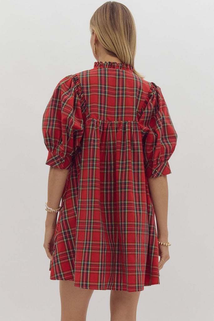 Red Plaid Dolman Dress