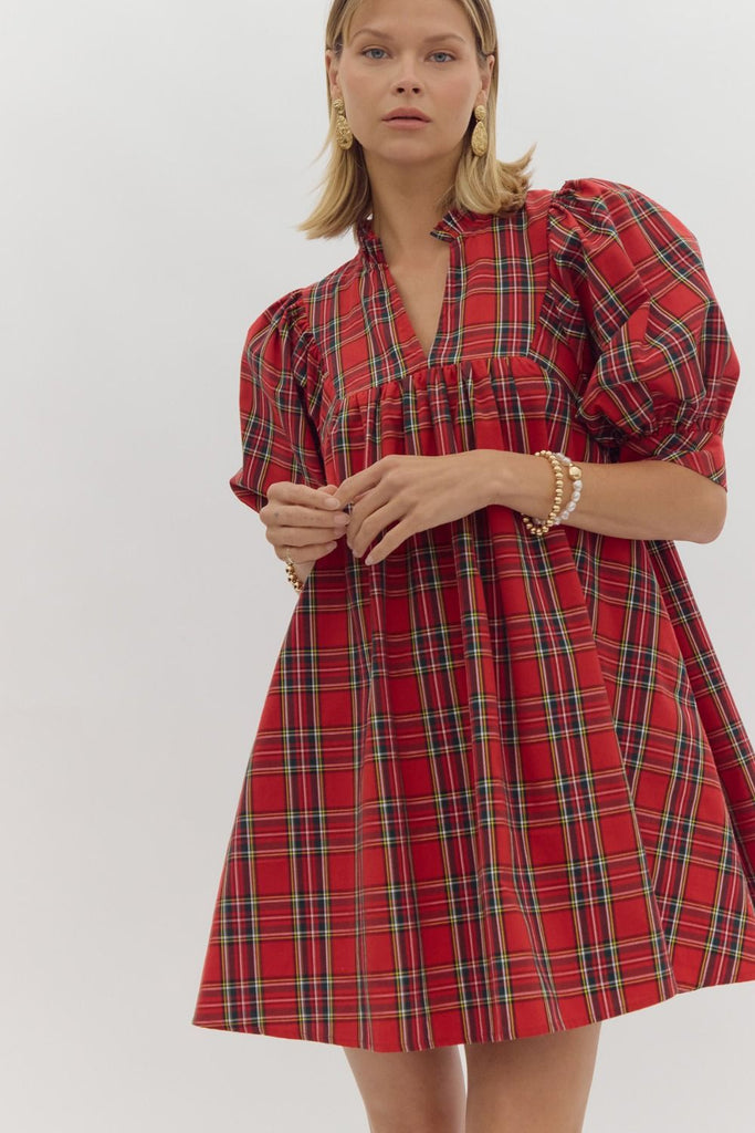 Red Plaid Dolman Dress