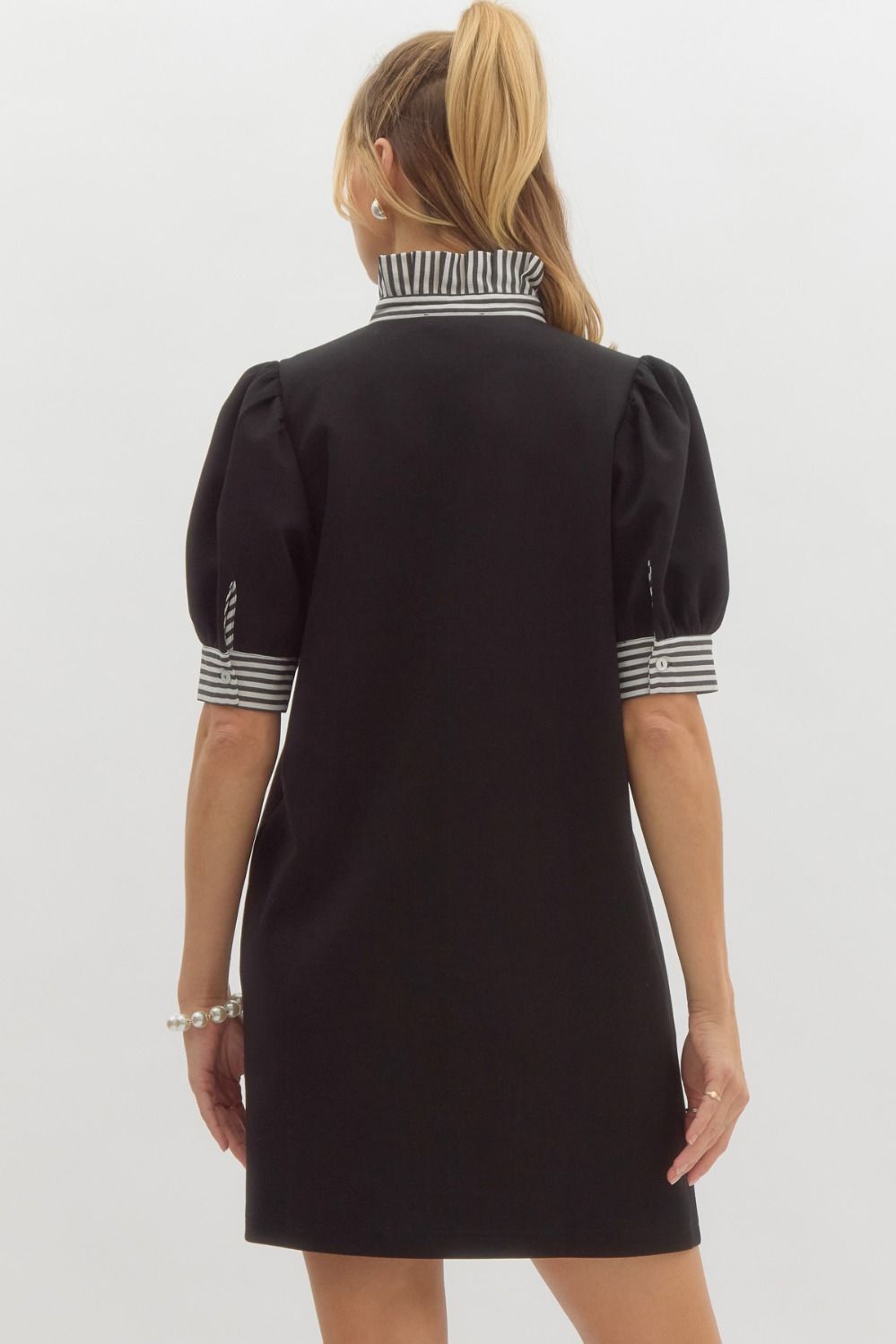 black polo dress Check Collar Cotton Polo Shirt Dress in Black