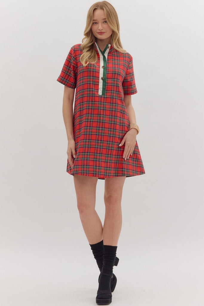 Holiday Plaid Button Up Dress