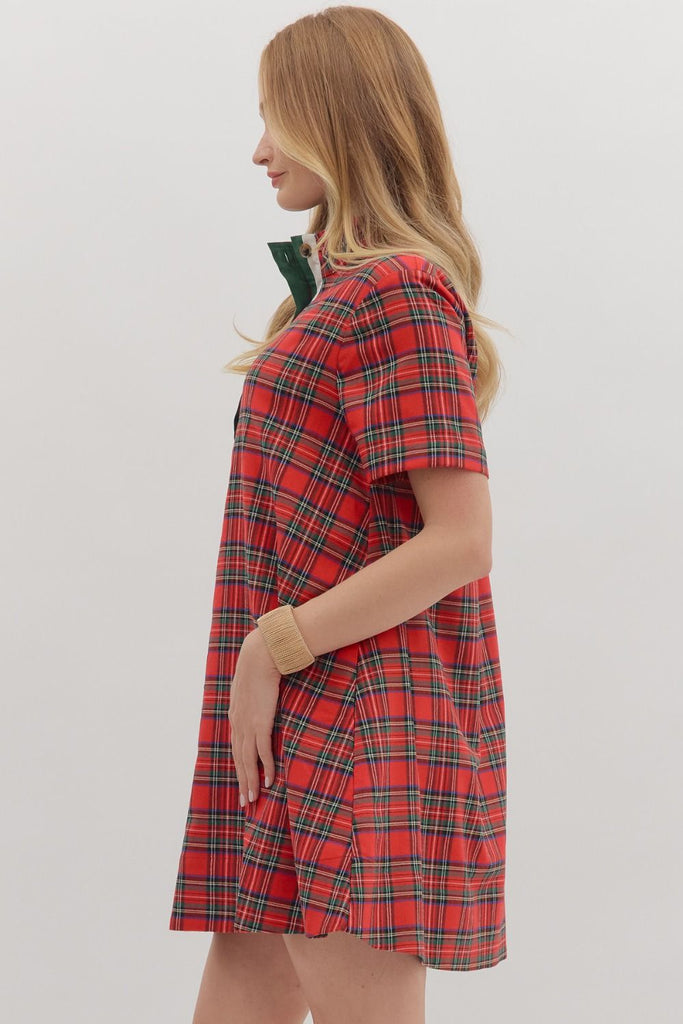 Holiday Plaid Button Up Dress