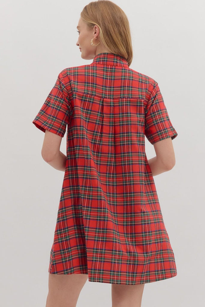 Holiday Plaid Button Up Dress