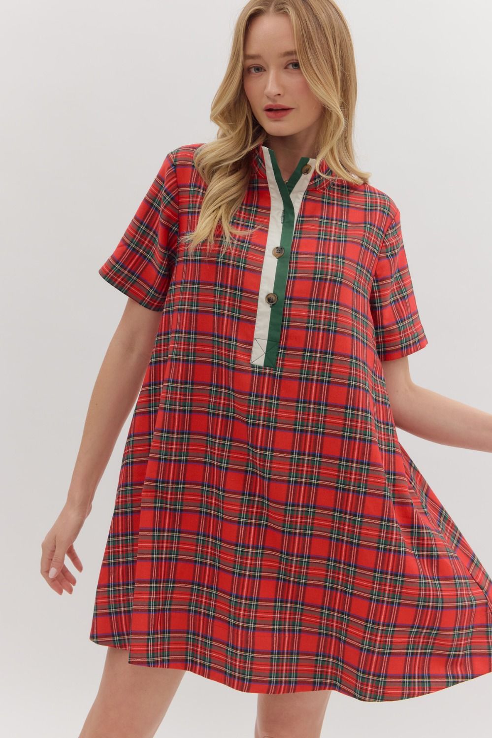 Holiday Plaid Button Up Dress Large Holiday Plaid Button Up Dress Large