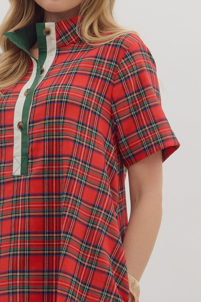 Holiday Plaid Button Up Dress