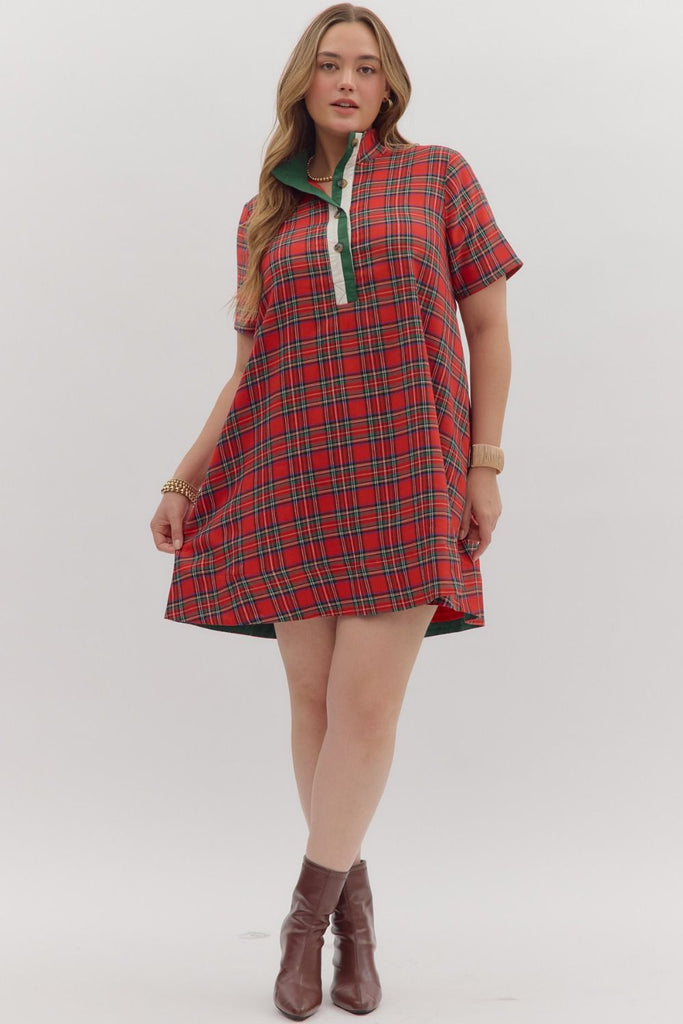 Holiday Plaid Button Up Dress