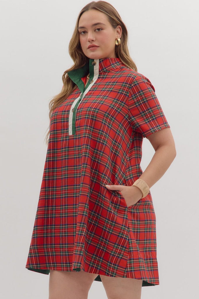 Holiday Plaid Button Up Dress