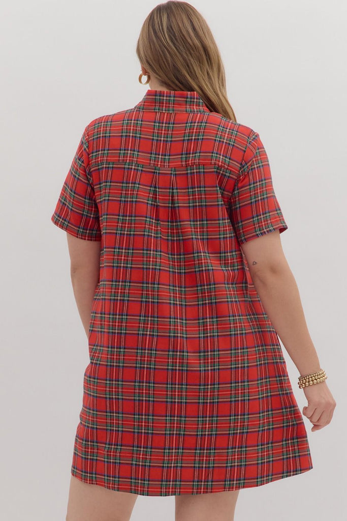 Holiday Plaid Button Up Dress