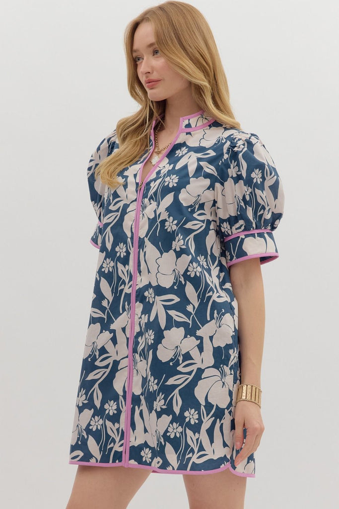 Navy Tropical Camp Dress