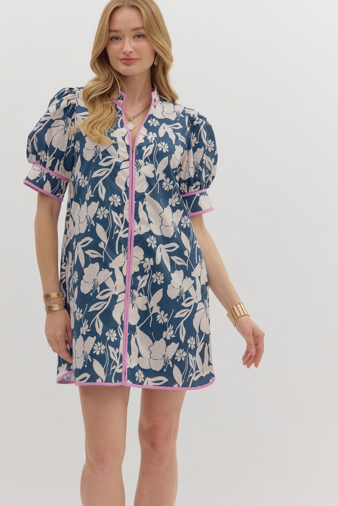 Navy Tropical Camp Dress
