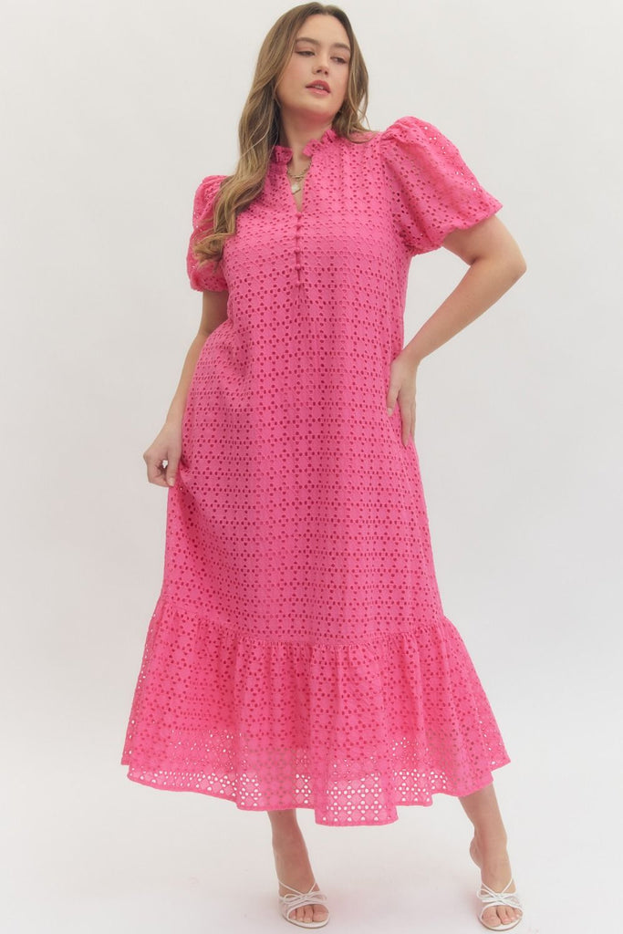 strapless open back dress Brylee Pink Stripe Eyelet Maxi Dress