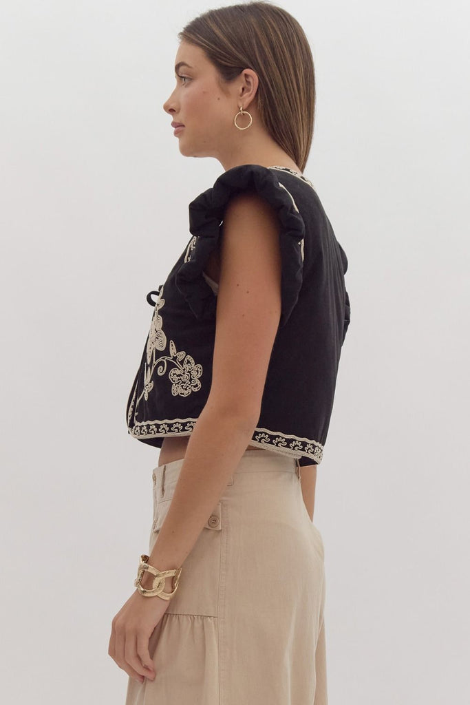 Black Embroidered Vest