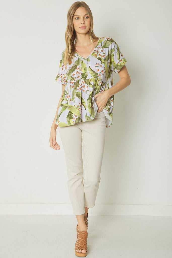 Tropical Print Tiered Top