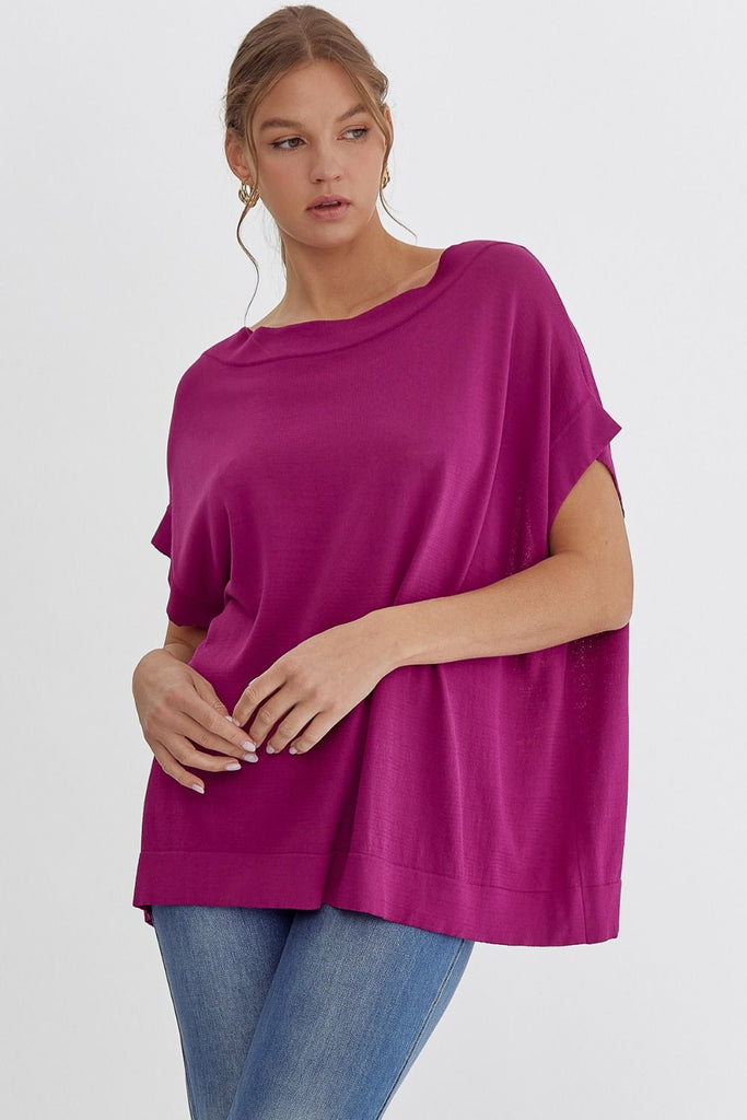 Magenta Boat Neck Knit Top