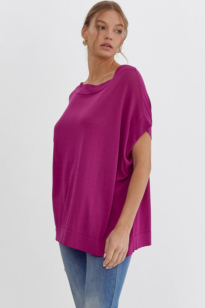 Magenta Boat Neck Knit Top